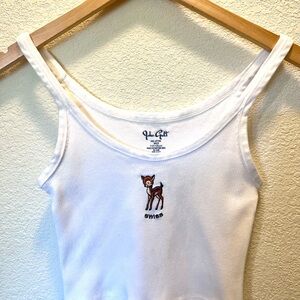 Brandy Melville John Galt Swiss Ribbed Crop Tank Top | White | Embroidered Deer